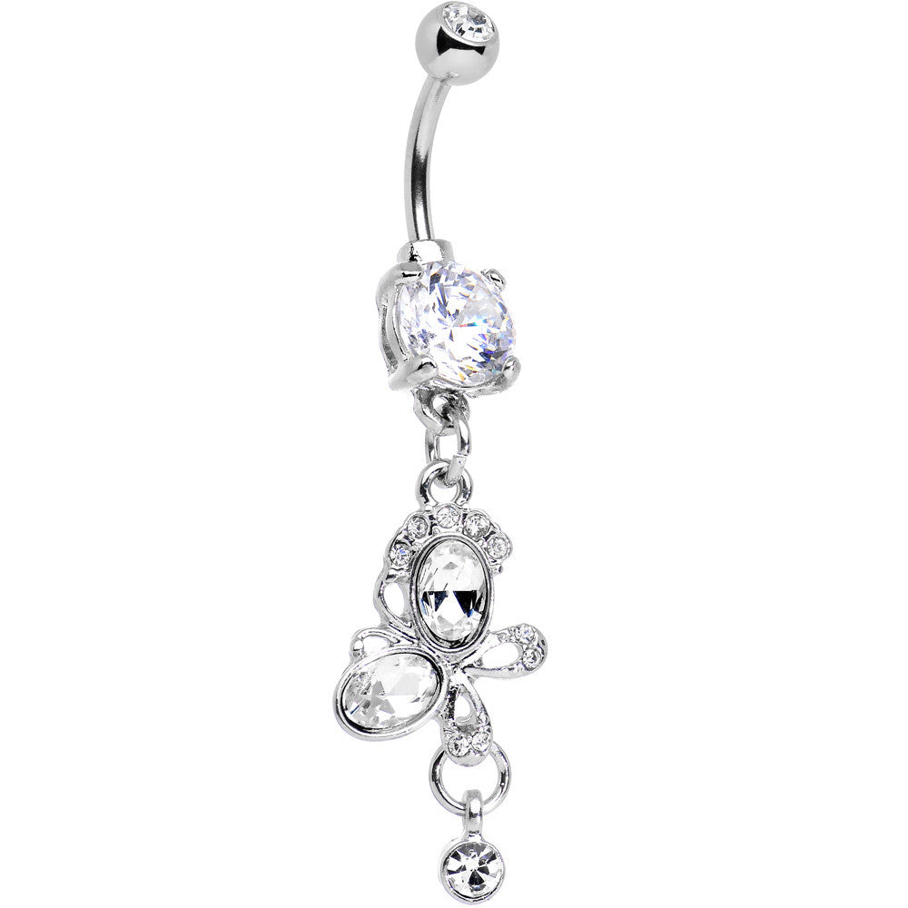 Crystal Clear Gem Intertwining Bow Dangle Belly Ring
