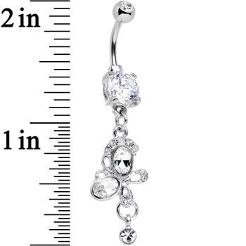 Crystal Clear Gem Intertwining Bow Dangle Belly Ring