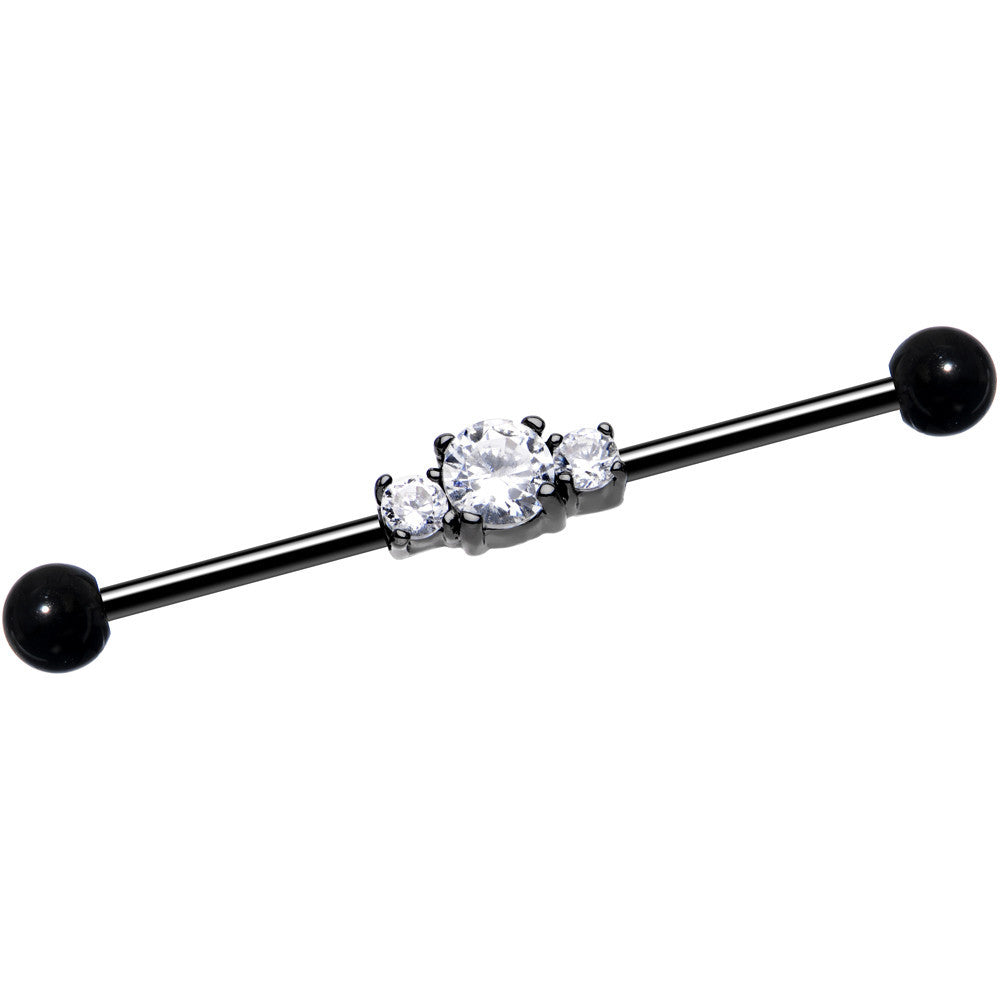 Clear CZ Black IP Stainless Steel Trio Industrial Barbell 36mm