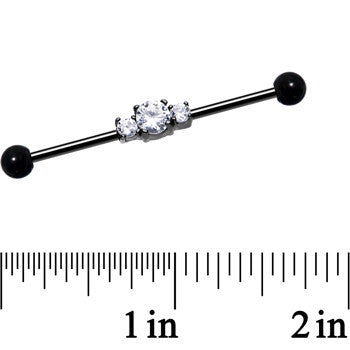 Clear CZ Black IP Stainless Steel Trio Industrial Barbell 36mm