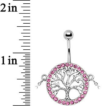 38 Pink Accent Tree of Life Charm Dangle Belly Chain