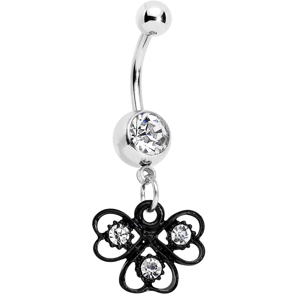 Clear Czech Stone Black Swirl Trio of Love Dangle Belly Ring