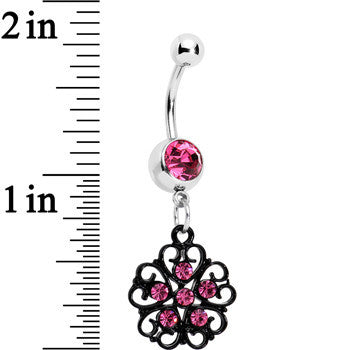 Pink Czech Stone Black Quinate Romance Dangle Belly Ring