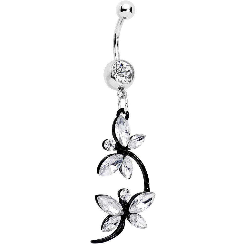 Clear Czech Stone Black Double Dragonfly Dangle Belly Ring