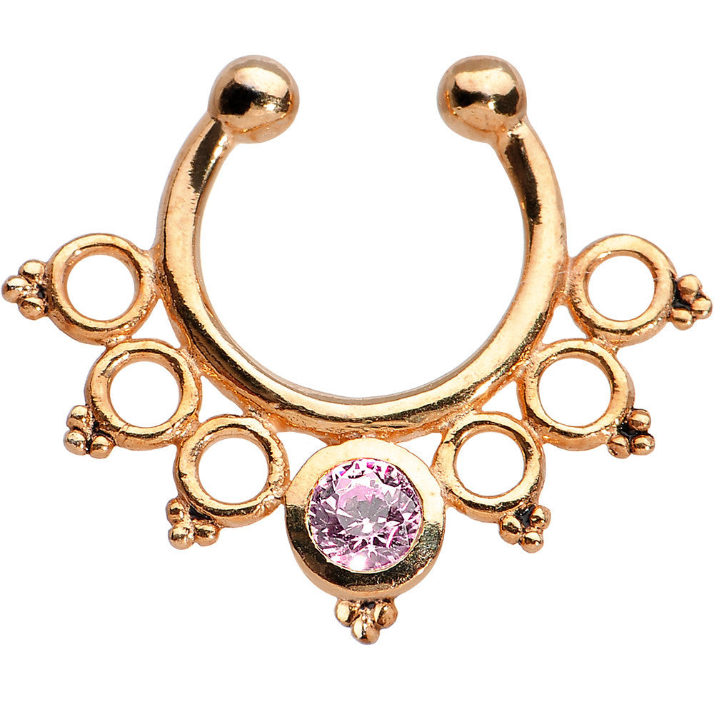 Look At Me Pink Gem Rose Gold Plated 925 Silver Clip On Fake Septum Ring