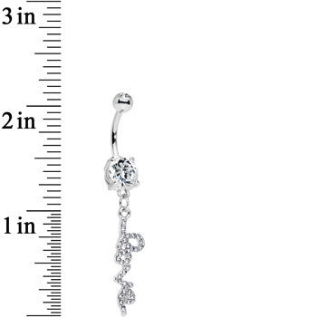 Clear Gem Studded Love Cursive Text Dangle Belly Ring