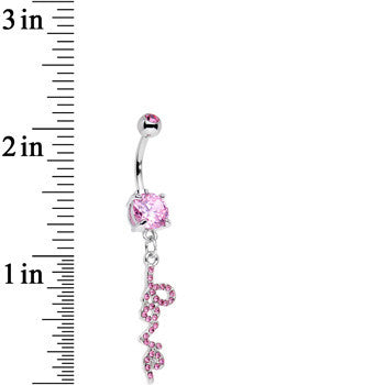 Pretty Pink Gem Studded Love Cursive Text Dangle Belly Ring