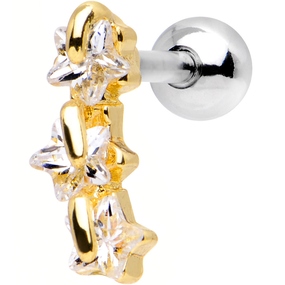 16G 1/4 Steel Clear CZ Sunny Three Star Right Cartilage Earring