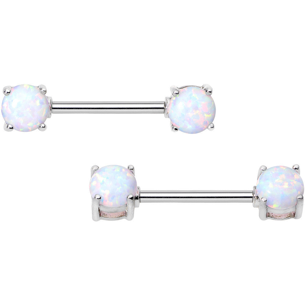 14 Gauge 9/16 Stainless Steel White Synthetic Opal Nipple Barbell Set