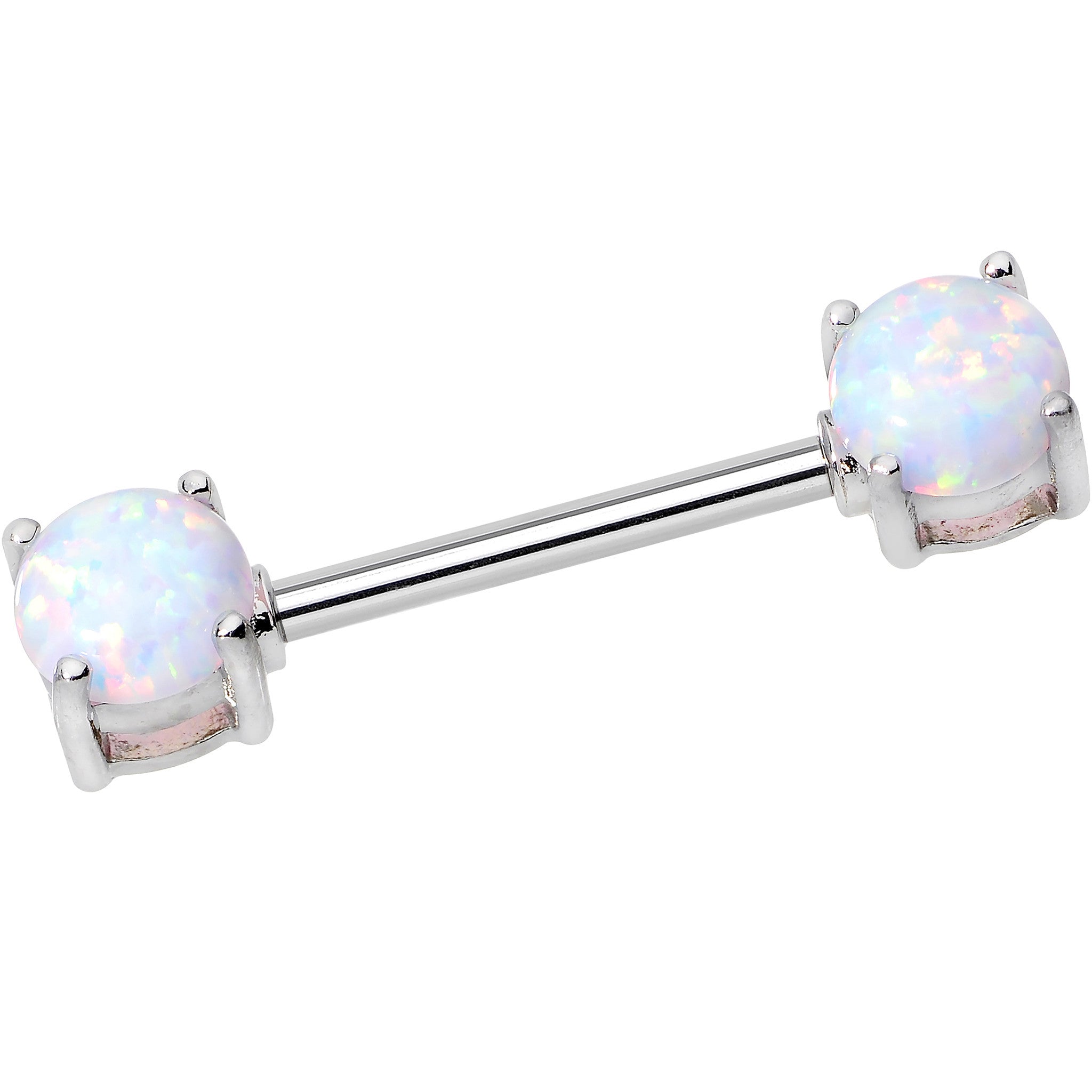 14 Gauge 9/16 Stainless Steel White Synthetic Opal Nipple Barbell Set