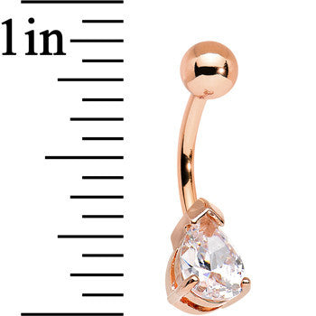 Rose Gold Plated Prong Set 7mm Cubic Zirconia Teardrop Belly Ring