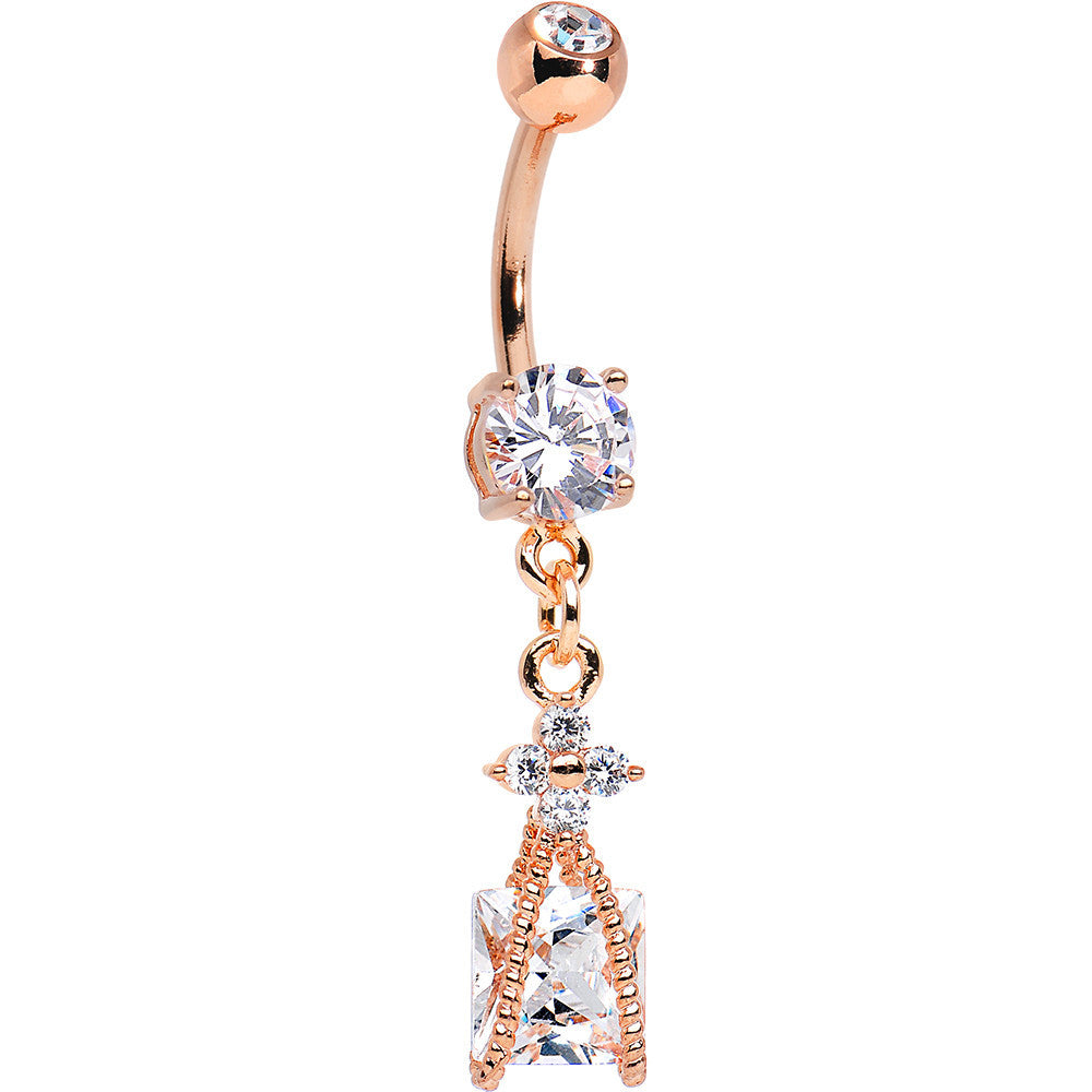 14kt Rose Gold Plated Clear CZ Capture Me Dangle Belly Ring