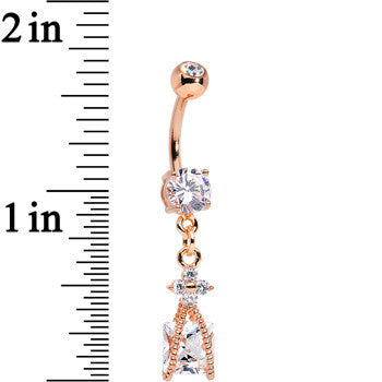 14kt Rose Gold Plated Clear CZ Capture Me Dangle Belly Ring