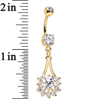 14k Gold Plated Clear Gem Tribal Fan Drop Dangle Belly Ring