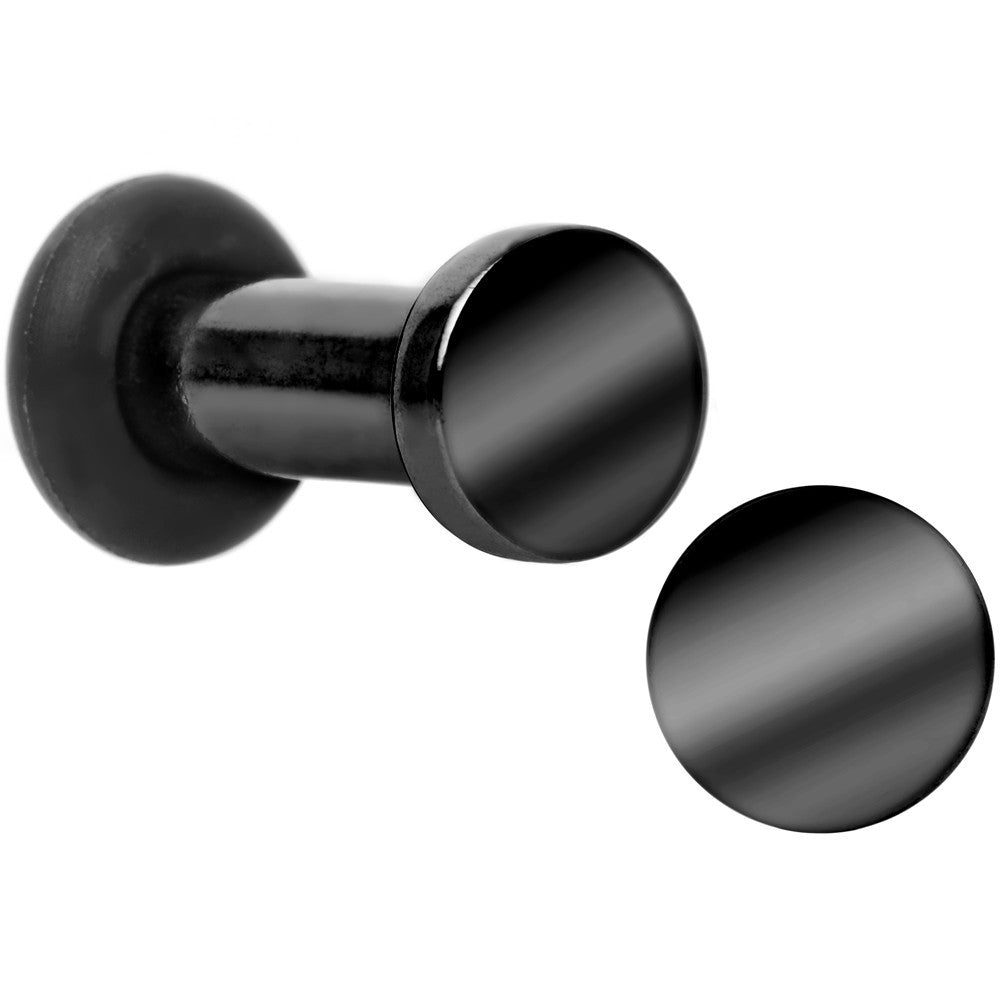 8G Black Titanium Plated Steel Flat Top Single Flare Plug Set