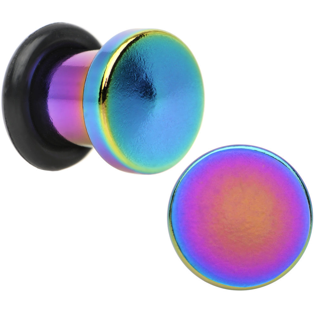 2G Rainbow Titanium Plated Steel Flat Top Single Flare Plug Set