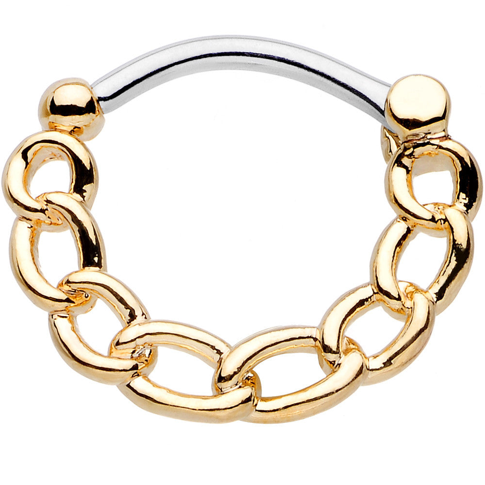 16G Chained to Fashion Simple Gold Ion-Plated Septum Clicker