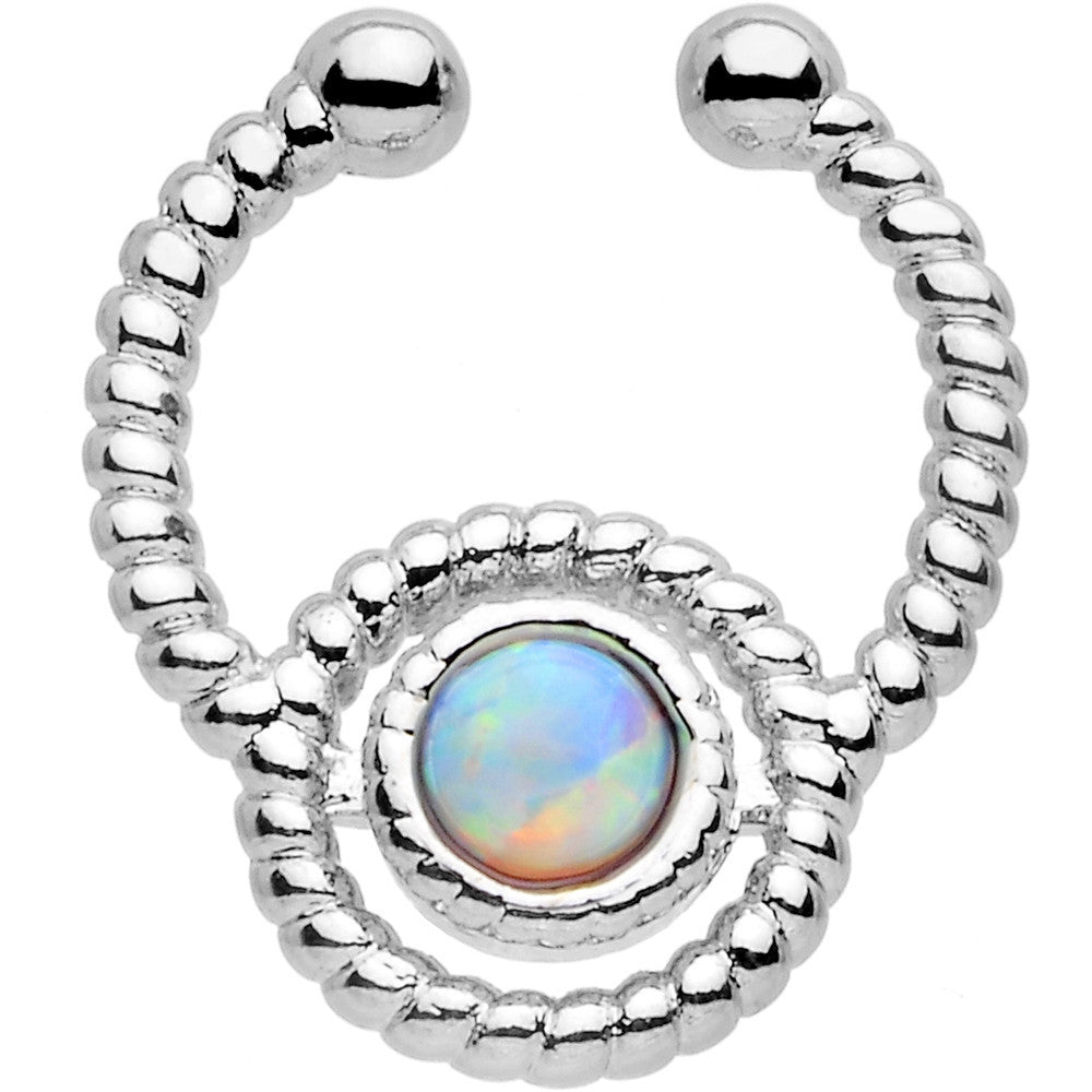 Iridescent Synthetic Opal Ion-plated Non-Pierced Clip On Fake Septum Ring