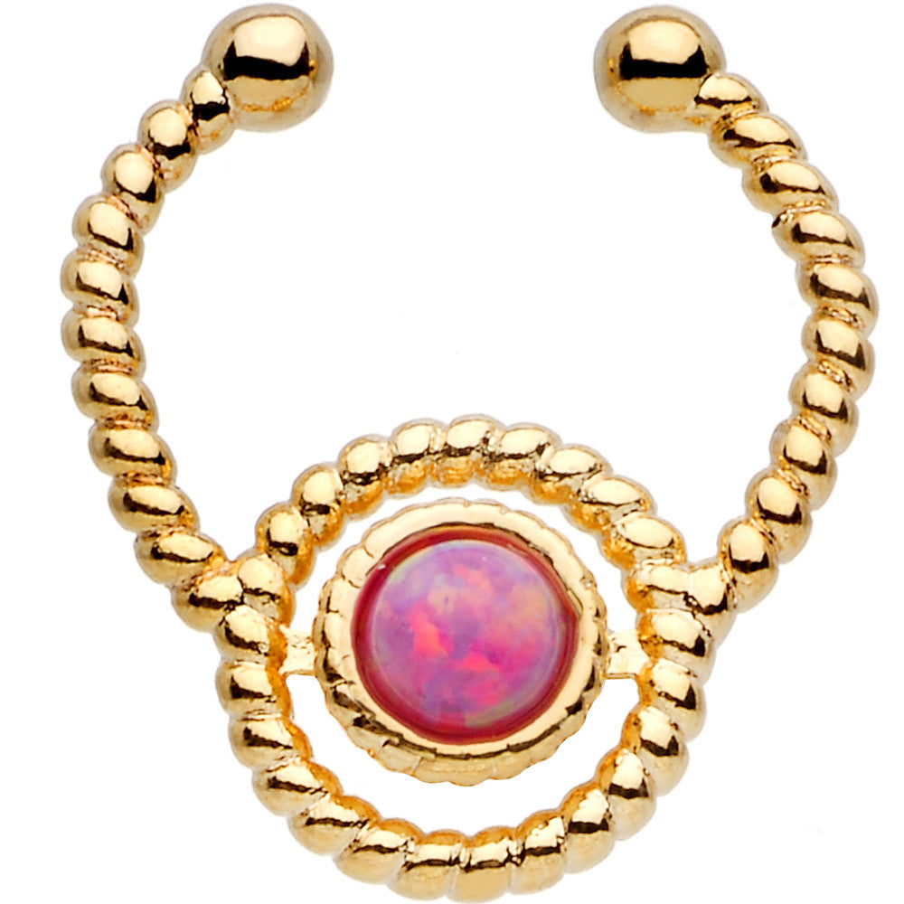 Red Synthetic Opal Gold Ion-plated Non-Pierced Clip On Fake Septum Ring