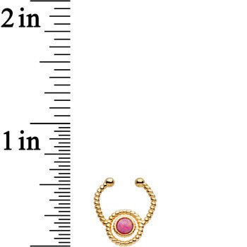 Red Synthetic Opal Gold Ion-plated Non-Pierced Clip On Fake Septum Ring