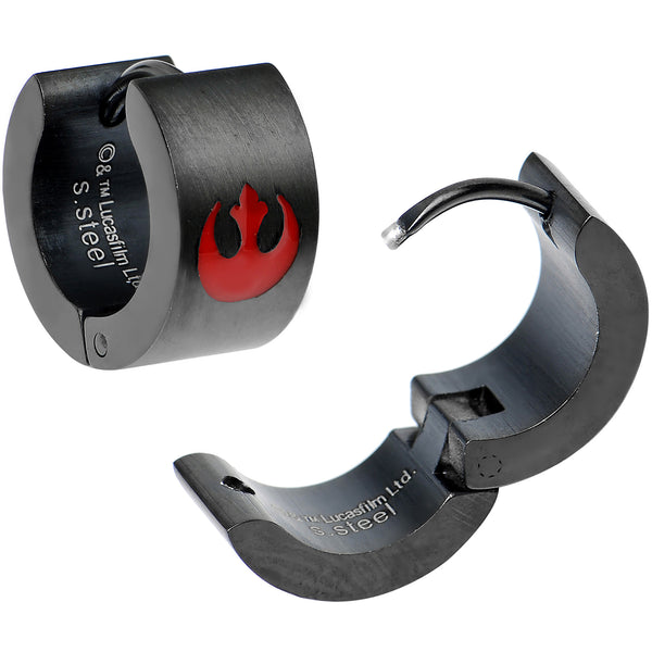 Licensed Star Wars Red Rebel Logo Black PVD Hoop Huggy Earrings