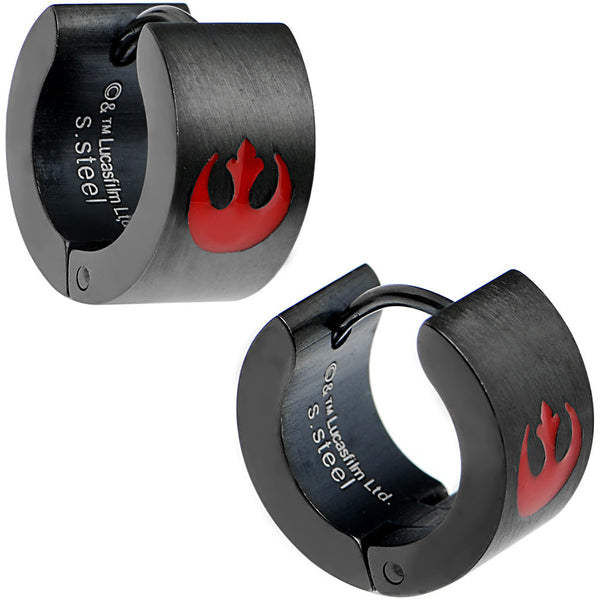 Licensed Star Wars Red Rebel Logo Black PVD Hoop Huggy Earrings