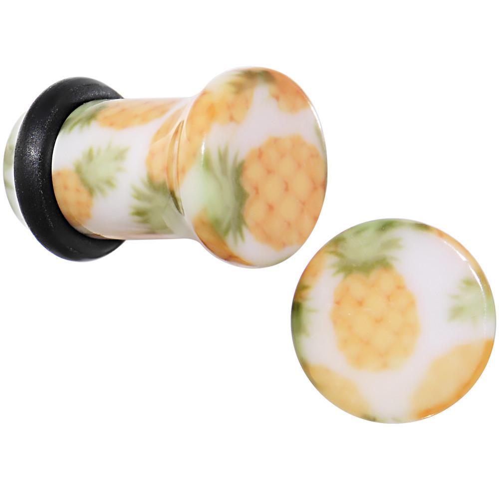 White Acrylic Pineapple Single Flare Plug Set Available in Sizes 3mm to 16mm
