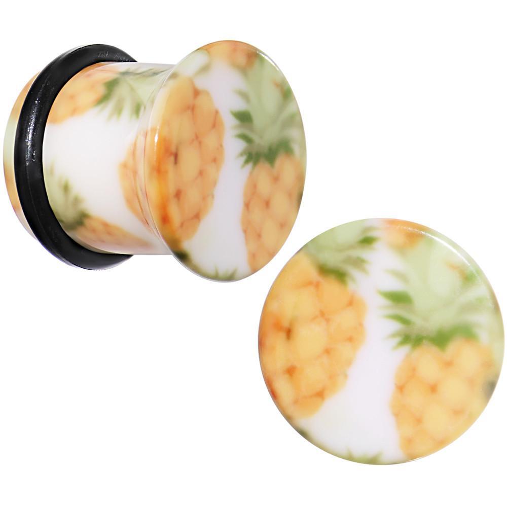 White Acrylic Pineapple Single Flare Plug Set Available in Sizes 3mm to 16mm