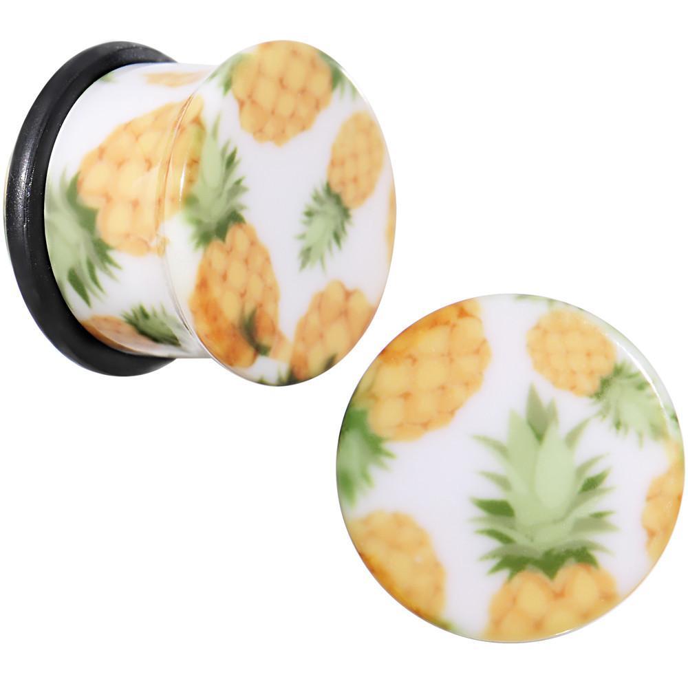 White Acrylic Pineapple Single Flare Plug Set Available in Sizes 3mm to 16mm