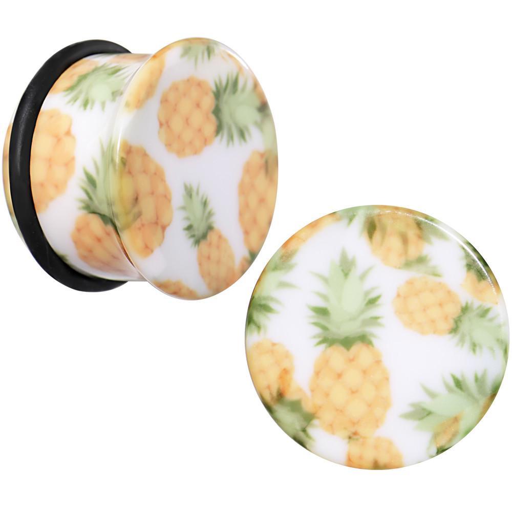White Acrylic Pineapple Single Flare Plug Set Available in Sizes 3mm to 16mm