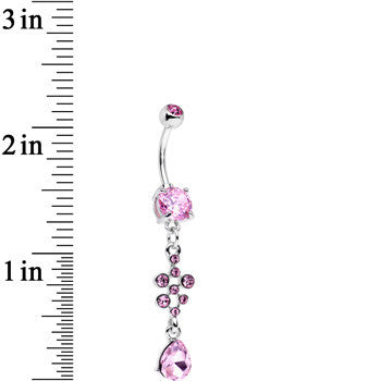 Pink Stainless Steel Octo Sparkle Drop Dangle Belly Ring
