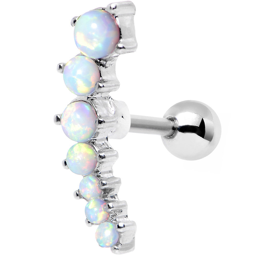 White Synthetic Opal Steel Heptad Right Cartilage Earring