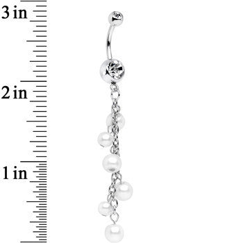 Clear Accent White Faux Pearl Shower Drop Dangle Belly Ring