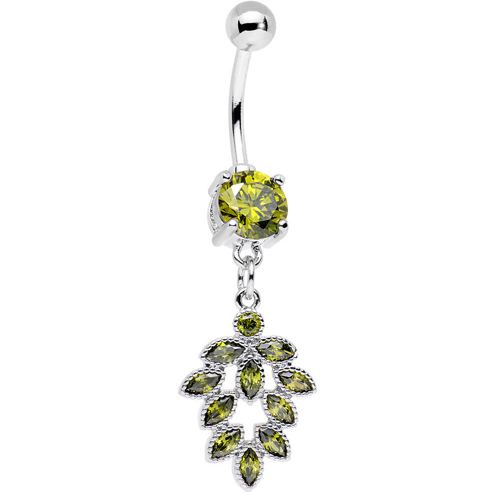 Ten Green Cubic Zirconia Marquis Decorated Geometric Dangle Belly Ring
