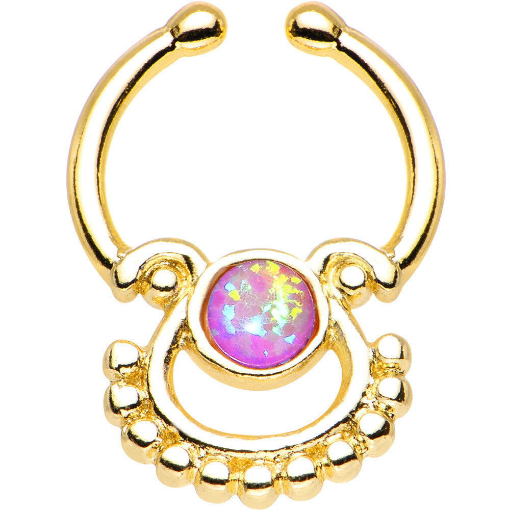 Pink Synthetic Opal Gold Anodized Egyptian Goddess Clip On Fake Septum