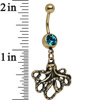 Coral Blue Anodized Antiqued Octopus Dangle Belly Ring