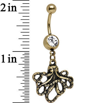 Clear Anodized Antiqued Octopus Dangle Belly Ring