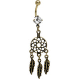 Clear CZ Burnished Gold Anodized Dreamcatcher Dangle Belly Ring