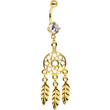 Clear CZ Gold Anodized Dreamcatcher Dangle Belly Ring