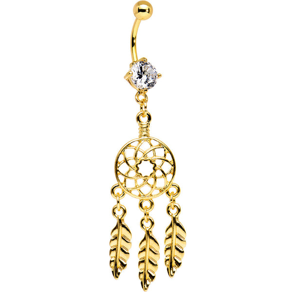 Clear CZ Gold Anodized Dreamcatcher Dangle Belly Ring