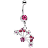 Pink Gem Stainless Steel Bouquet of Daisies Dangle Belly Ring
