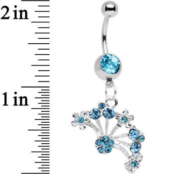 Aqua Gem Stainless Steel Bouquet of Daisies Dangle Belly Ring