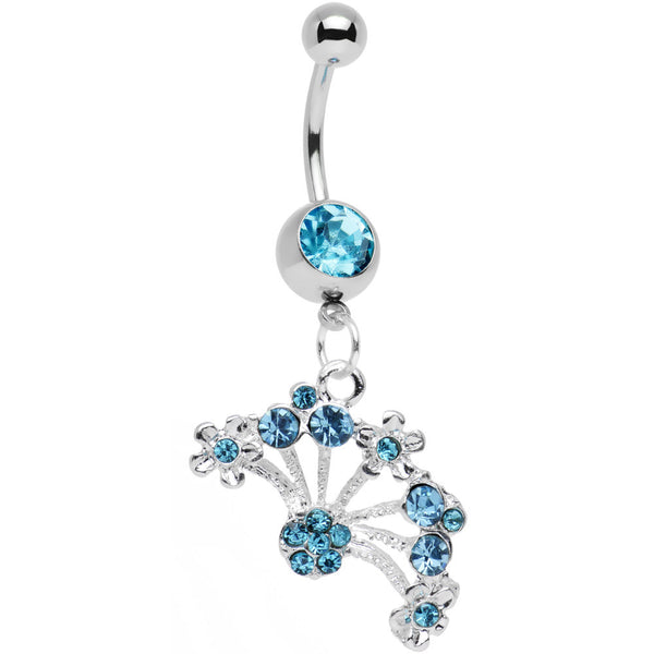 Aqua Gem Stainless Steel Bouquet of Daisies Dangle Belly Ring