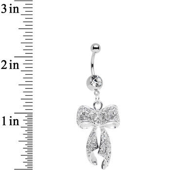 Clear Gem Stainless Steel Encrusted Bow Dangle Belly Ring