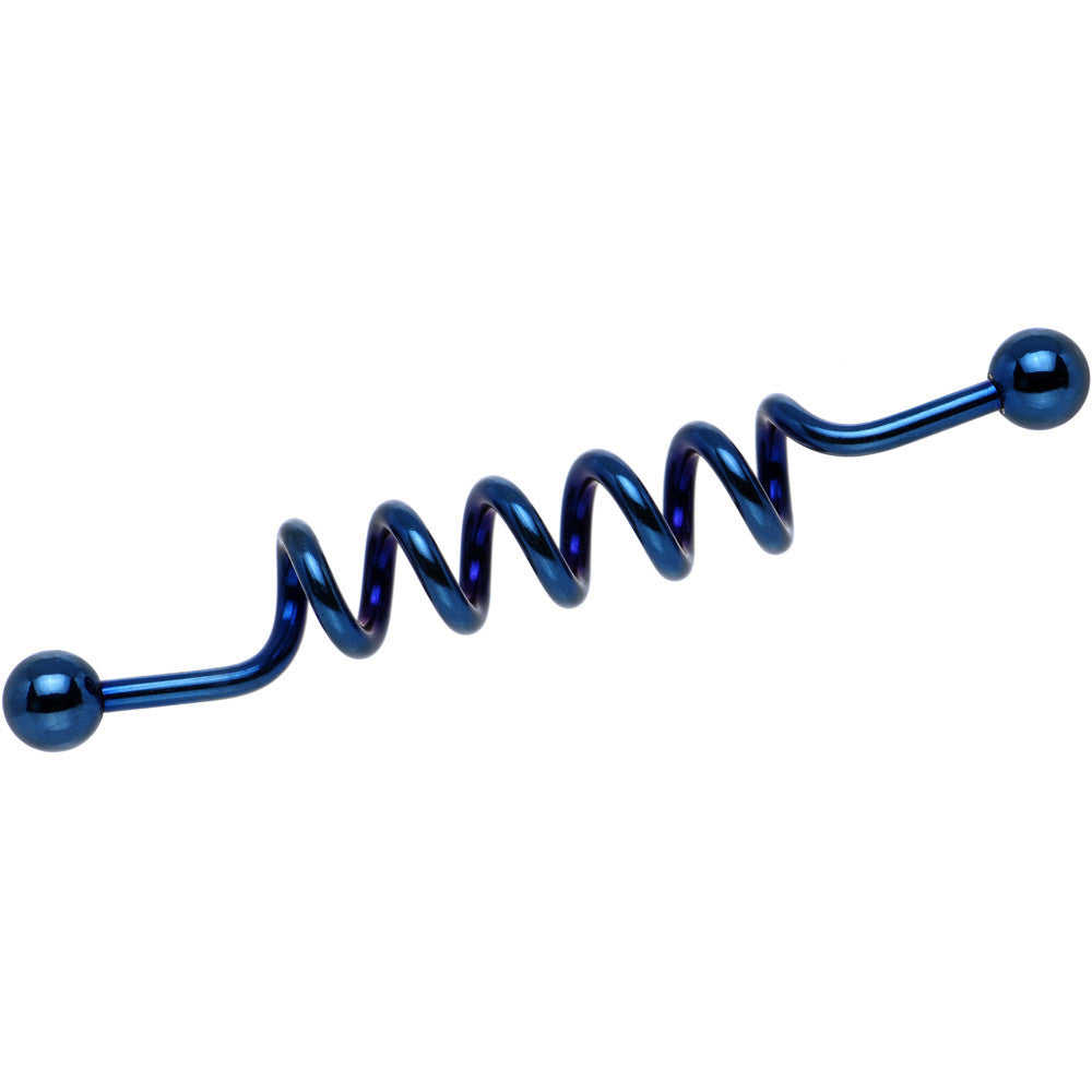 14G Dark Blue Anodized Titanium Twister Industrial Barbell 48mm