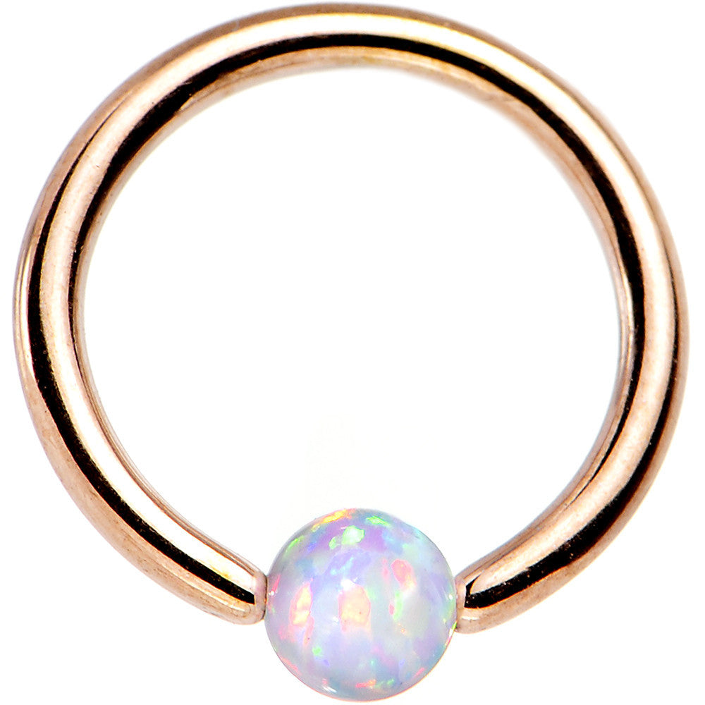 16 Gauge 5/16 3mm White Synthetic Opal Rose Gold IP BCR Captive Ring
