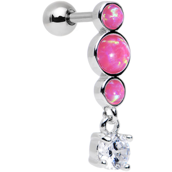 16 Gauge 1/4 Pink Synthetic Opal Clear Gem Dangle Cartilage Earring