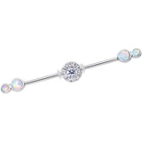 White Synthetic Opal Clear Gem Stainless Steel Industrial Barbell 38mm
