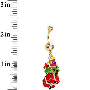 Gold Plated Stainless Steel Clear Joy of Christmas Dangle Belly Ring