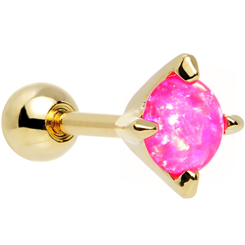 16G 1/4 5mm Pink Synthetic Opal Gold Plated Cartilage Earring